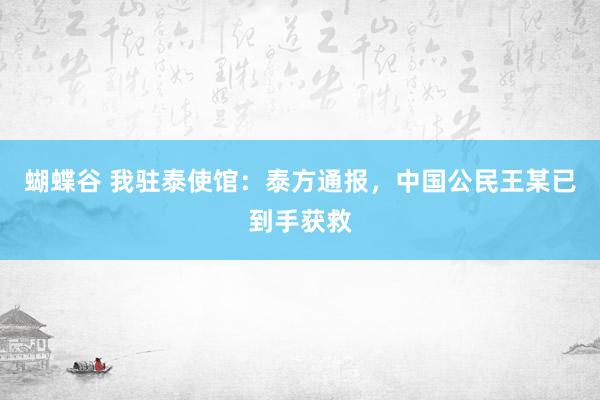 蝴蝶谷 我驻泰使馆：泰方通报，中国公民王某已到手获救