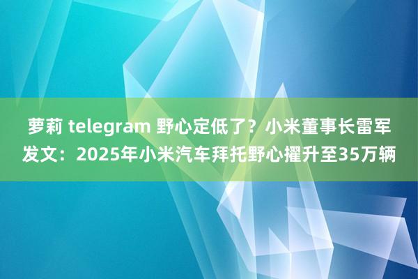 萝莉 telegram 野心定低了？小米董事长雷军发文：2025年小米汽车拜托野心擢升至35万辆