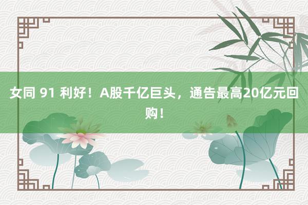 女同 91 利好！A股千亿巨头，通告最高20亿元回购！
